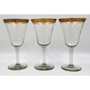Tiffin Franciscan Minton Gold Rim Water Goblet Wine Glass 22K Gold Trim Set of 3